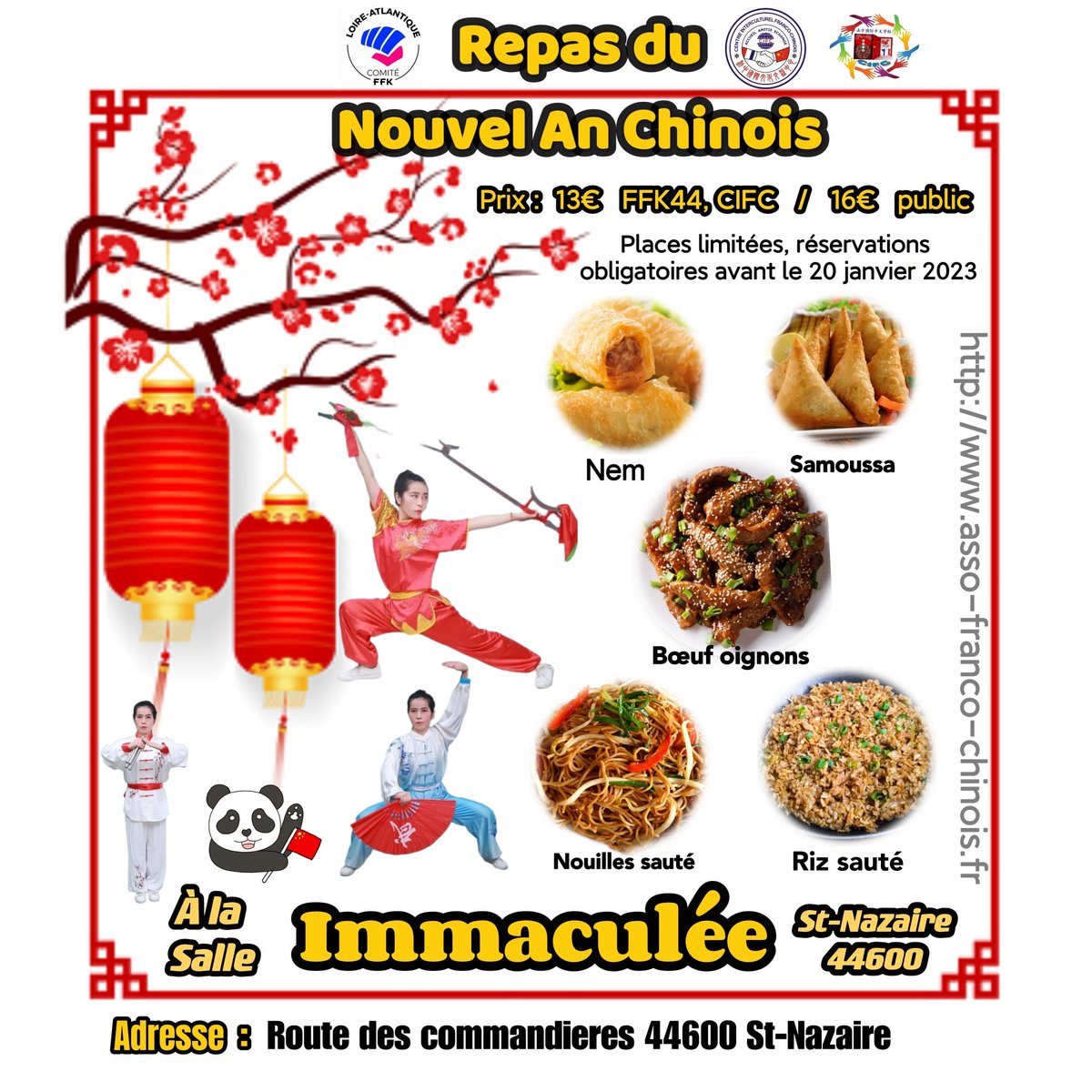 centreculture's tweet photo. Repas du nouvel an chinois le dimanche 5 février 2023
Inscription possible avant 20 Janvier 2023​
Merci de nous envoyer la liste d'inscription et des paiements le 20 janvier.  ​ 🙏🙏 https://t.co/ziNaFCPjf8