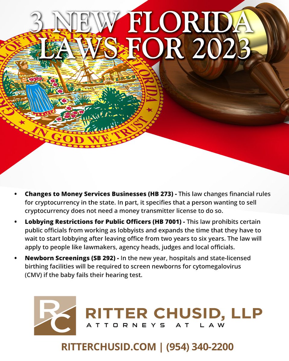 2023 is bringing new laws to the state of Florida. #law #Florida #Floridalaw #lawfirm #attorney #lawyer #attorneyatlaw #legalupdates #CoralSprings #BocaRaton #justice #business #lawmakers #2023 #NewYear #judges #localofficials #newborn #LawAwareness #2023 #NewLaws