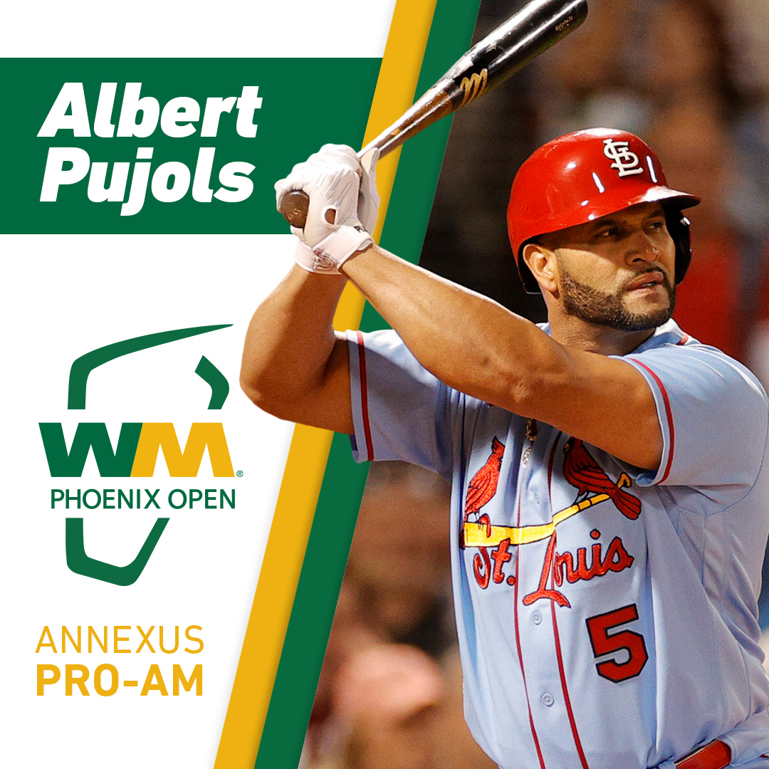 WMPhoenixOpen's tweet photo. The fan-favorite @annexusgroup Pro-Am at "The People's Open" has its first CELEB commitments!  Future HOF and member of the 700 home run club Albert Pujols, NFL Legend Emmitt Smith and the most decorated Olympian of all time Michael Phelps will tee it up at TPC Scottsdale. https://t.co/xiuW4qV3L9
