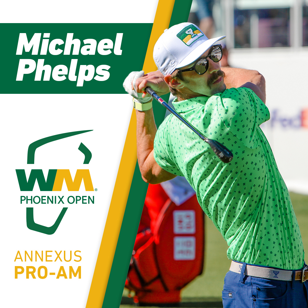 WMPhoenixOpen's tweet photo. The fan-favorite @annexusgroup Pro-Am at "The People's Open" has its first CELEB commitments!  Future HOF and member of the 700 home run club Albert Pujols, NFL Legend Emmitt Smith and the most decorated Olympian of all time Michael Phelps will tee it up at TPC Scottsdale. https://t.co/xiuW4qV3L9