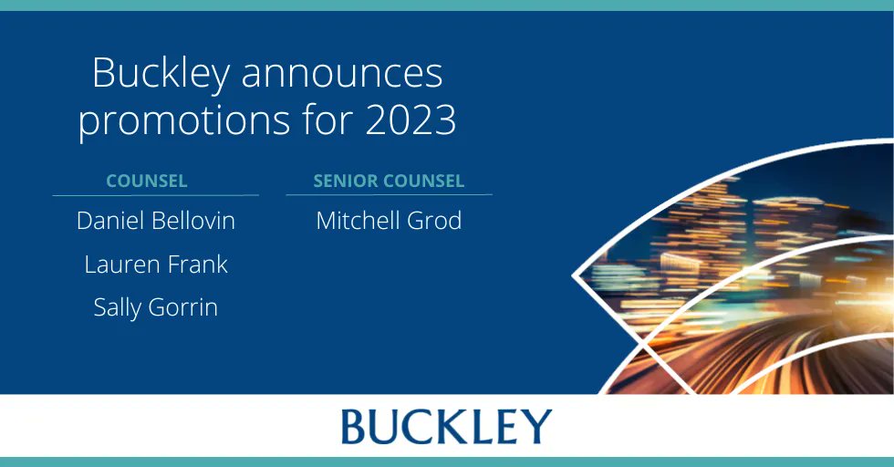 buckleyfirm's tweet photo. Congrats to our newly promoted lawyers. https://t.co/K38wmZVHMR https://t.co/dUWWECBiWy