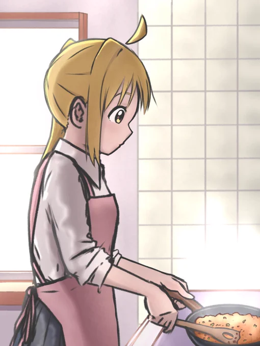 僕の娘がご飯作ってくれてるシーンを描きました 