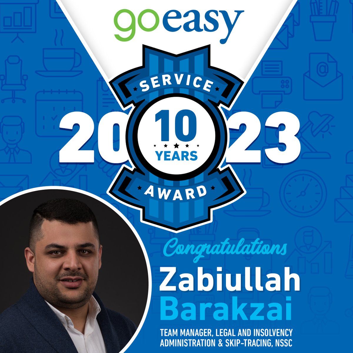 #Congratulations to Zabiullah Barakzai who's celebrating 10 years with goeasy! We're so #thankful for your passion &amp; dedication, &amp; appreciate your effort in helping to improve the financial futures of our customers. 
#wearegoeasy #employeeappreciation