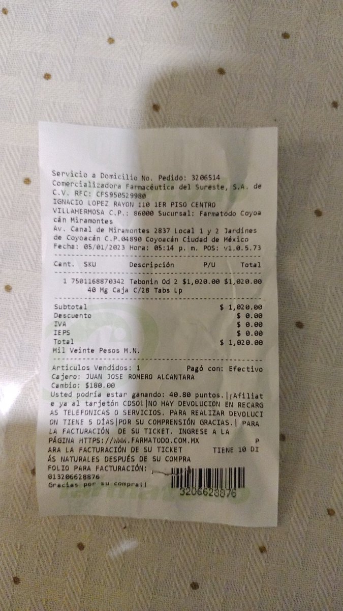 rgutierra's tweet photo. @FarmatodoMx La sucursal fue Miramontes en la CDMX anexo imágenes del ticket y medicamento ya pasaron 5 días y no tengo respuesta, en el tel de atención a cts no contesta nadie, por ello lo hago por esta vía esperando tener respuesta https://t.co/3nkV2qXPrb