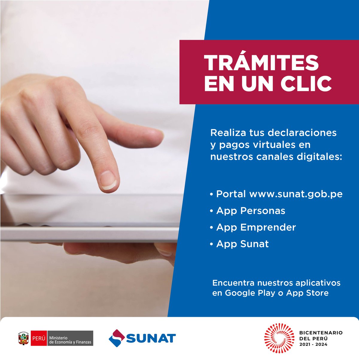 SUNATOficial's tweet photo. 👩🏾💻👨🏾💻 Realiza trámites sin salir de casa desde nuestro Centro de Servicios Virtual 👉🏾https://t.co/rqlCY2oRKF o desde nuestras 📲 #AppPersonas📲, #AppEmprender 📲, #AppSunat
Las 24 horas 🕗 del día , los 7 días 🗓 de la semana.
¡Pasa la voz! https://t.co/oXW0C0DOUN