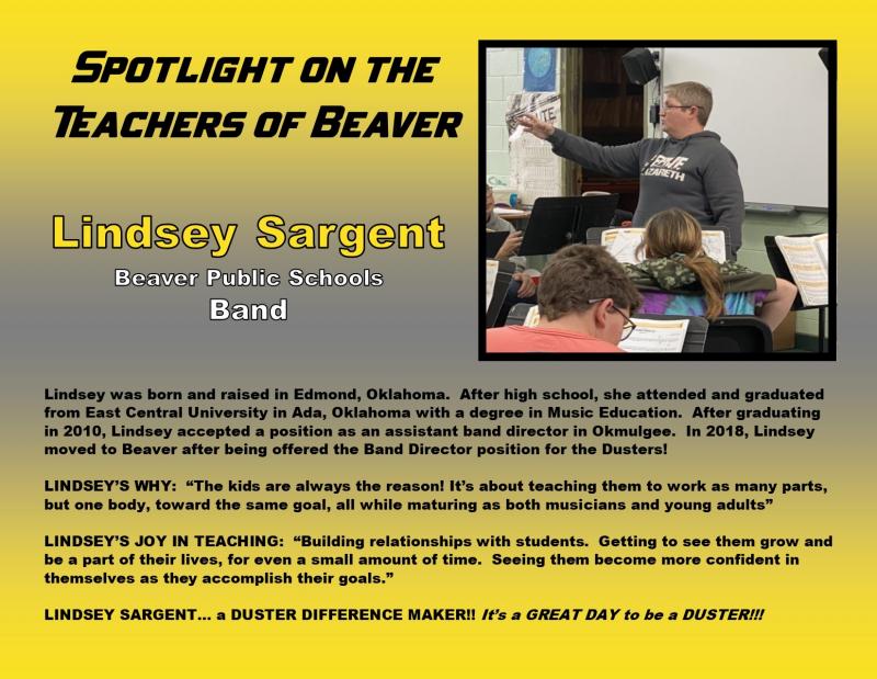 beaver_dusters's tweet photo. SPOTLIGHT on the TEACHERS OF BEAVER
Lindsey Sargent, Band[...]
https://t.co/K6yhOdHUqm https://t.co/UQPqd9NAJq