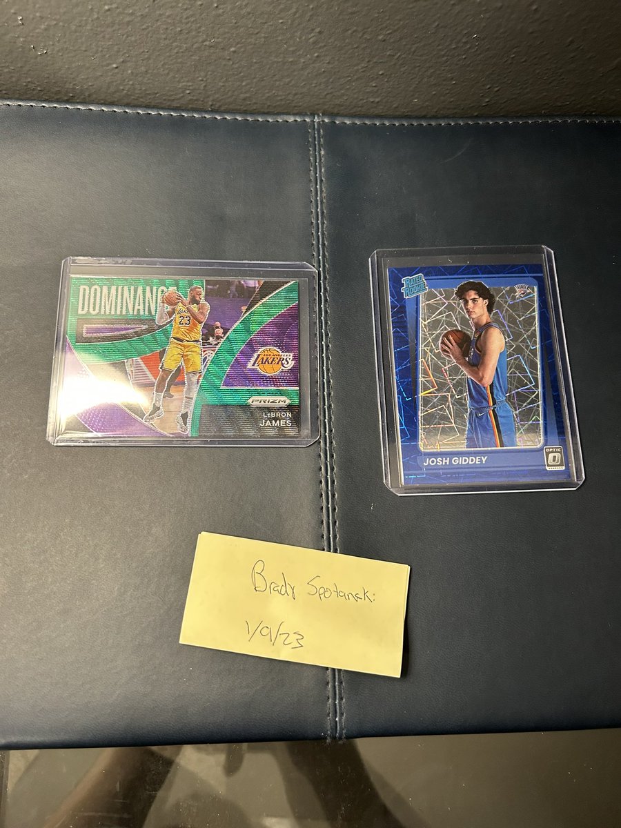 bradyspot's tweet photo. @stokesboyscards @sports_sell @SportsSell3 @ILOVECOLLECTIN1 @TonysCards @CardboardEchoes @HobbyConnector All for sale!
Cade blue shimmer:$25
Cade silver:$15
600 panini points: $35
Lebron dominance green wave: $15
Giddey blue velocity:$15
MPJ PSA 10: $30 https://t.co/MwJ8izstr6
