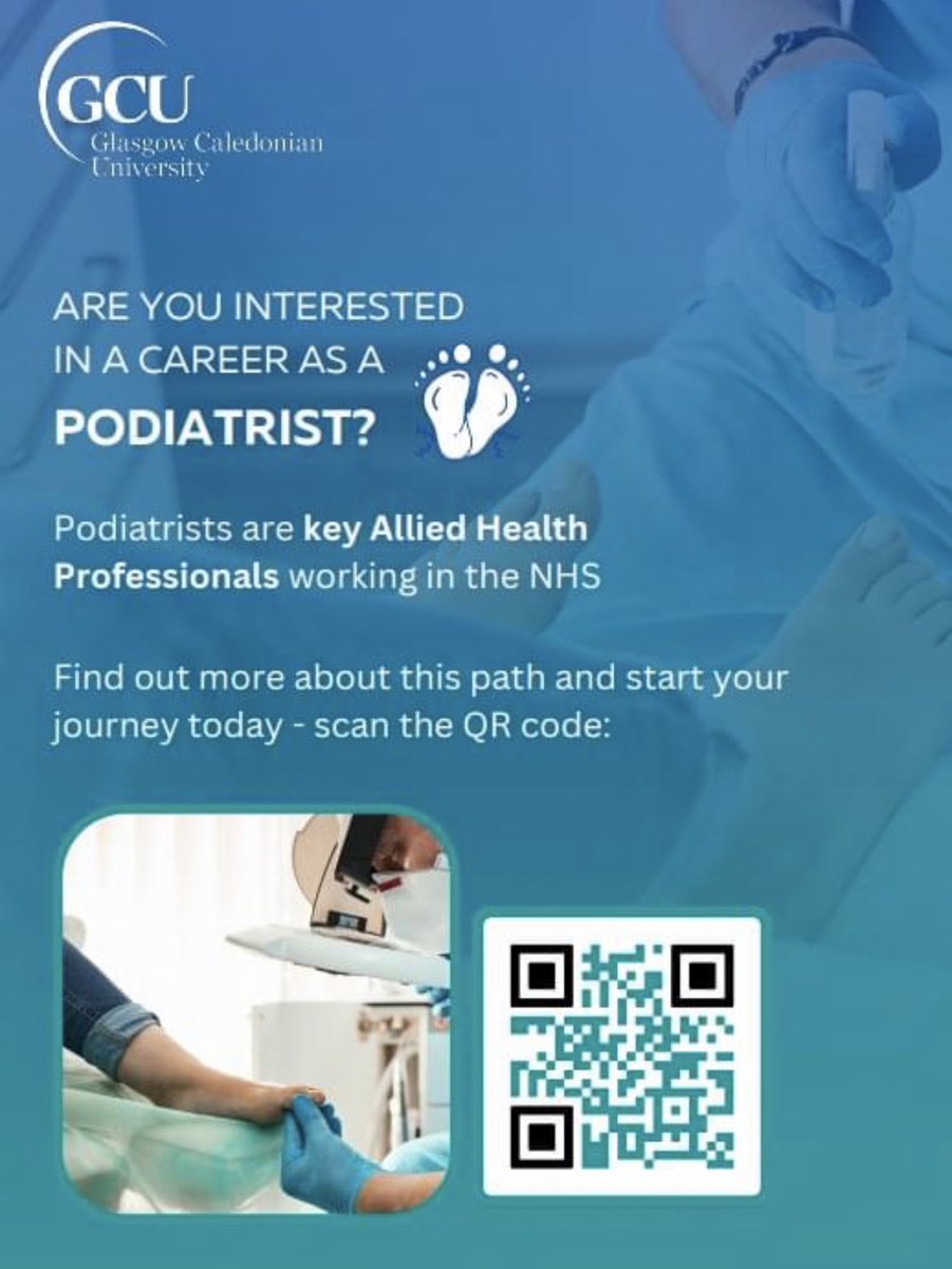 Still time to apply to our BSc Hons Podiatry programme for September 2023. @GCUPodiatry is ranked number 2 in the UK by Times/Sunday Times good University guide with excellent student satisfaction and great career prospects. UCAS deadline 31st Jan. @GCUSHLS