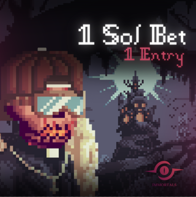immortalsSOL's tweet photo. Now through 1/11/23 @ 12:00AM UTC

Every 1 SOL bet is 1 entry to win a Immortals NFT

Bet 20 SOL, that's 20 entries!

https://t.co/lROPlYAsH4 https://t.co/hbLbrot7xG