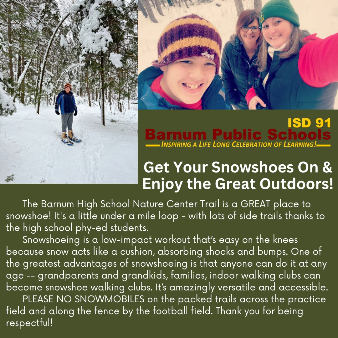 #Snowshoeing #NatureCenter #OutdoorFun #BeHealthy #GetHealthy #FreshAir #Breathe #BarnumBombers