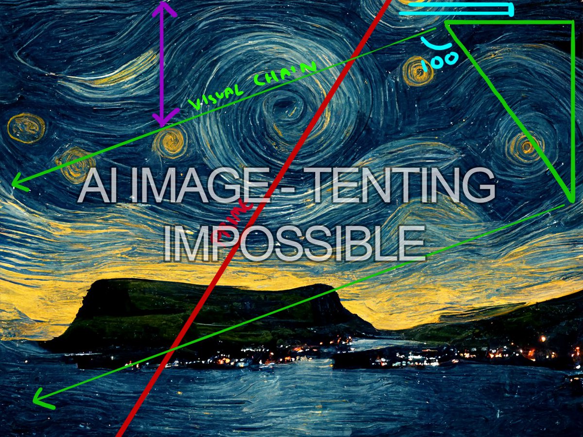 One of the funniest things about AI crybaby prompt engineers is that without fundamental artistic training they’ll never know how to TRULY create ART.

The main issue is that no AI image utilises “100 Degree Tenting” AND IT NEVER CAN. It’s impossible for AI. Here’s why 🧵