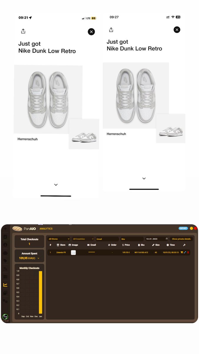 Wiffich (@wiffich_resell) on Twitter photo Nike Bot crashed but at least 2 Pairs
B:<a href="/panaiobot/">PanAIO</a>
P:<a href="/TheResiLab/">ResiLab</a> <a href="/InfinitySupply_/">Infinity Proxies</a>
CG: <a href="/EscapeNotify/">Escape</a> <a href="/myLanceGroup/">myLance</a> <a href="/phoenix_fnf/">Phoenix FNF</a> <a href="/stagedivescooks/">StageDivesCooks</a> Nike Bot crashed but at least 2 Pairs
B:<a href="/panaiobot/">PanAIO</a>
P:<a href="/TheResiLab/">ResiLab</a> <a href="/InfinitySupply_/">Infinity Proxies</a>
CG: <a href="/EscapeNotify/">Escape</a> <a href="/myLanceGroup/">myLance</a> <a href="/phoenix_fnf/">Phoenix FNF</a> <a href="/stagedivescooks/">StageDivesCooks</a>