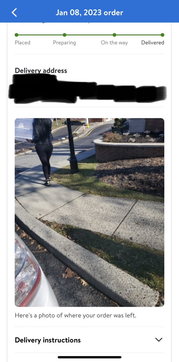 Lilmissbadash's tweet photo. @Walmart could you please explain why your delivery driver thought a photo of my backside (instead of my leasing office sign) was appropriate for confirmation of delivery? This made me so uncomfortable 😣
#walmart #inappropriate #deliverydriver https://t.co/Uc1bG8tVZM