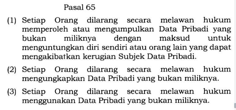 QuestionLaw's tweet photo. Kalo ada yang berani ngelakuin hal tersebut, pelakunya udah pasti kena pidana karna ngelanggar Pasal 65 Undang-Undang  Nomor 27 tahun 2022 tentang Perlindungan Data Pribadi. Tepatnya di ayat (1) dan ayat (3). https://t.co/H0RyVjVQrQ