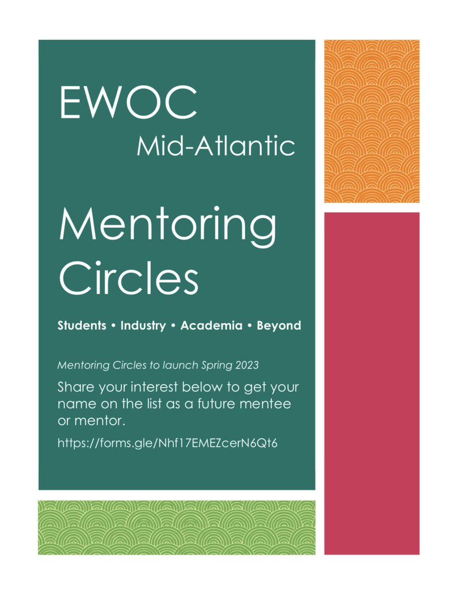 MidAtlanticEWOC's tweet image. New year ✨ but same network? We can help! Expand your network this Spring 🌸 as we launch our mentoring circles program #WomenInSTEM #Mentorship    

📍Fill out this interest form to join us: forms.gle/Nhf17EMEZcerN6…