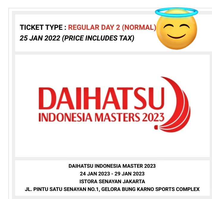 imancyborg's tweet photo. WTS TIKET INDONESIA DAIHATSU MASTER 2023!!

Tiket reguler day 2 (2 Tiket)

Dijual, karna gak bisa izin

Yang minat, DM ya

#daihatsuindonesiamaster2023 
#DIM2023
#indonesiamaster
#pbsi #tiket #wts
#Badminton https://t.co/igqnGTpmav