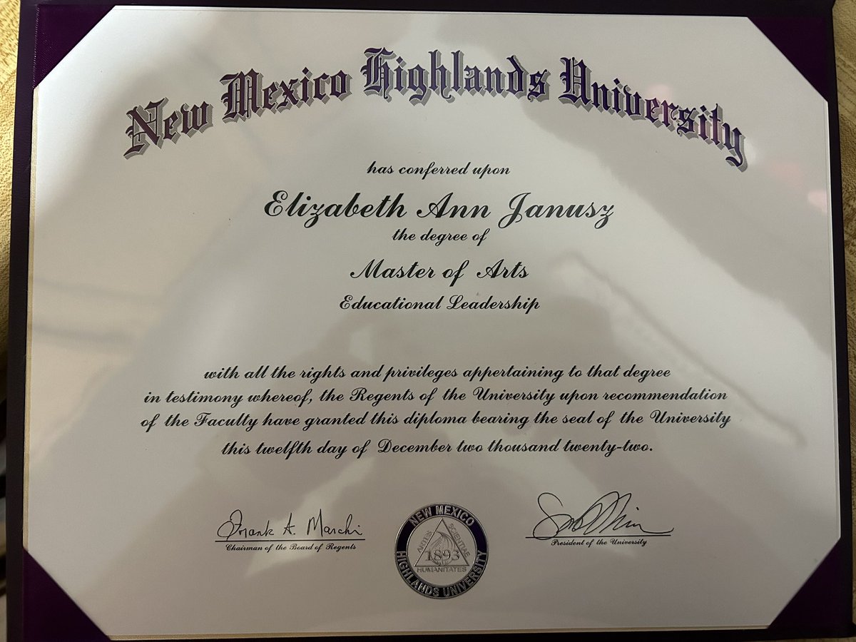 mrs_janusz's tweet photo. Who knows what the future holds, but whatever it is….I’ll be ready!! #secondmastersdegree #edleadership #newmexicoedu https://t.co/g1WORK5TQK