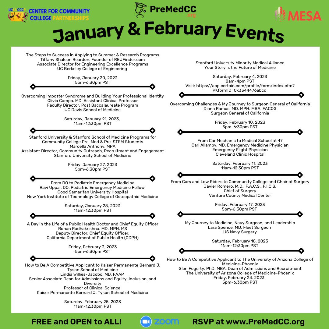 PreMedCC's tweet photo. PreMedCC Jan/Feb 2023 EVENT

FREE and OPEN to ALL
ALL EVENTS Online on Zoom
Visit: https://t.co/7e0odH3bLt

#premed #communitycollege #premedical #fyp #STEM #womeninmedicine #premedical #latinXMed
#mdbound #premedlife #premedstudent #AMCAS #AAMC @use.repost @repost https://t.co/AxaamYDKDd