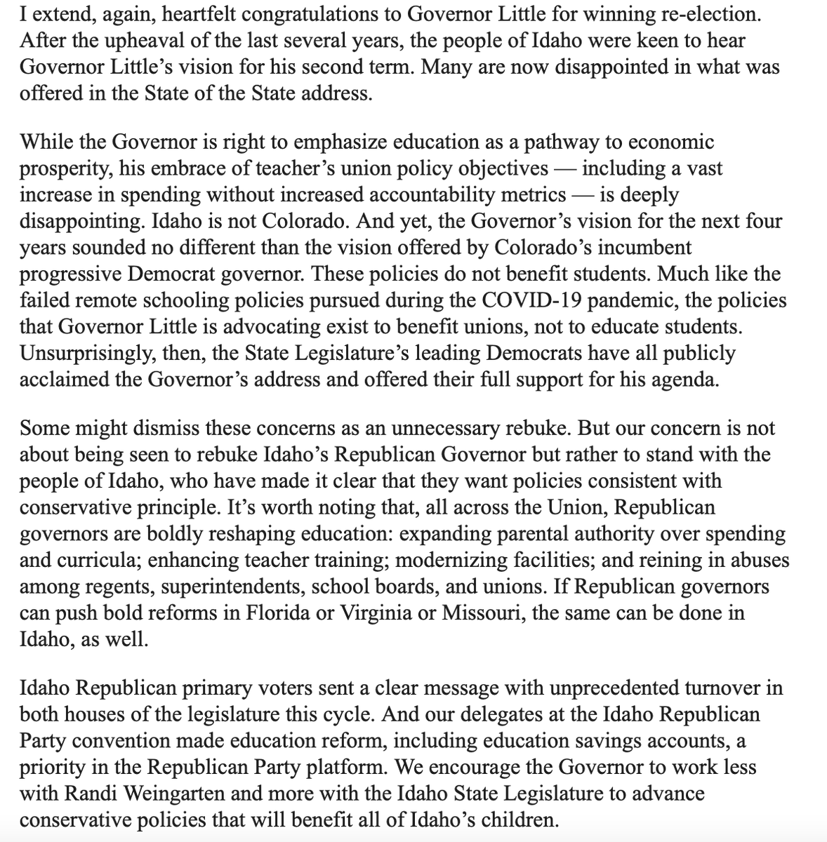 clarkcorbin's tweet photo. Idaho Republican Party Chairwoman Dorothy Moon released a statement calling some of the education proposals from Republican Gov. Brad Little's State of the State address "deeply disappointing." #idleg #idpol https://t.co/7SVzpn09Ij