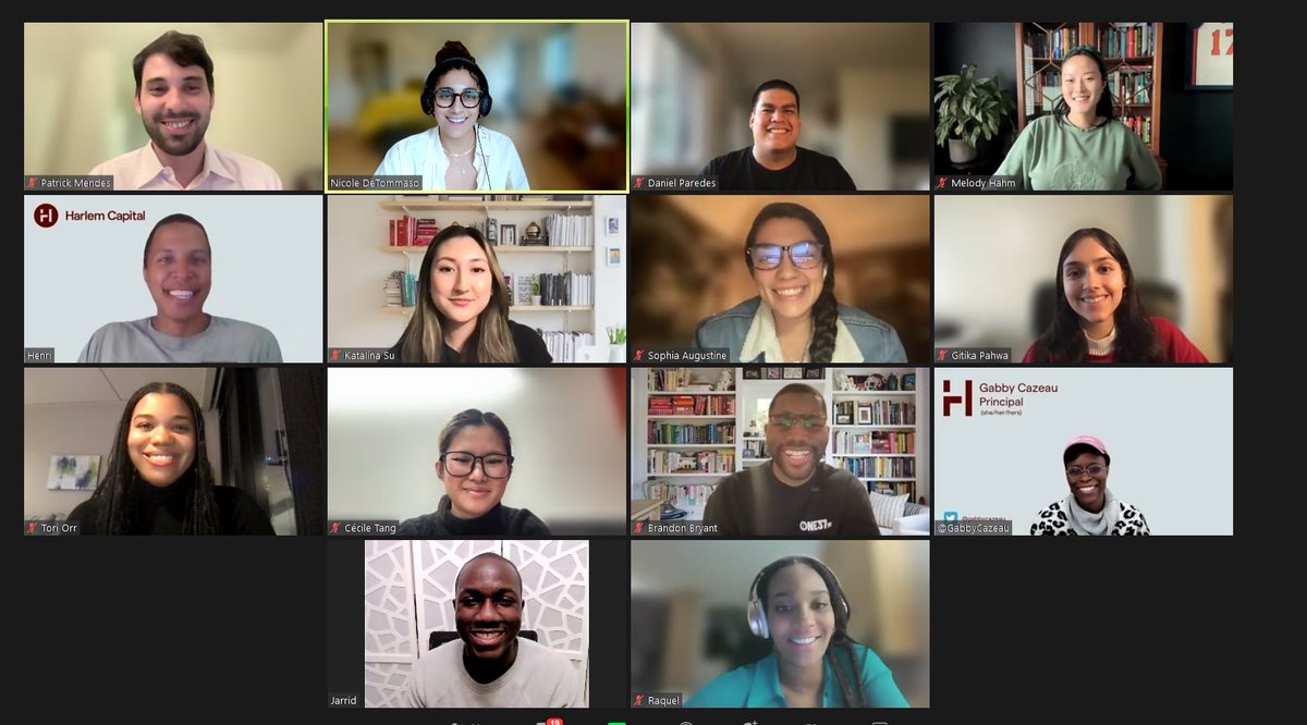 HarlemCapital's tweet photo. 💥 Starting 2023 with a bang! 💥

Elated to welcome our illustrious 16th intern class. 

👋🏽👋🏾 @GitikaPahwa24, @__DanielParedes, @patrickkerrvc. @cecilextang, @sophia_aug, @toriorrr 
+ returning fellows: @theraquelscott &amp; @katsvc https://t.co/ygfVllJI2W