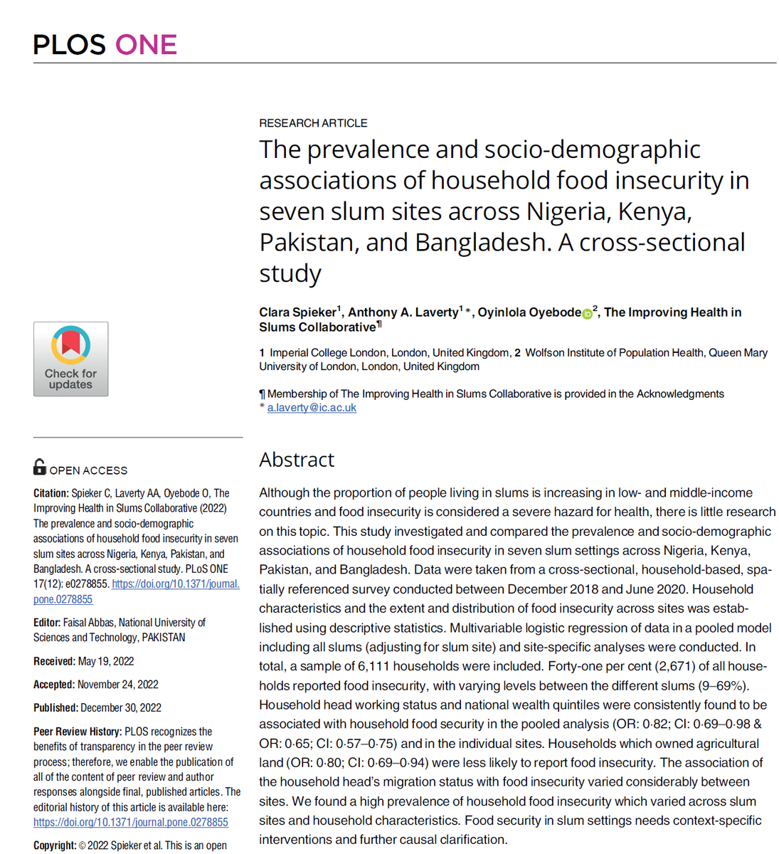 Interesting findings on the association of ownership of agricultural land and migration status and food insecurity in seven slum sites. doi.org/10.1371/journa…