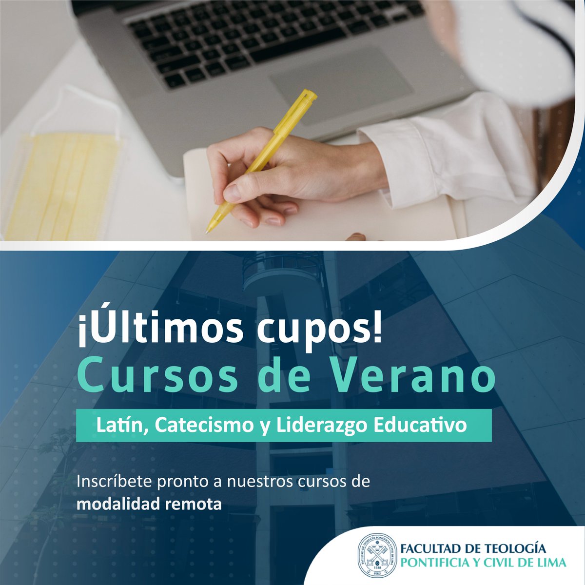 ftpcloficial's tweet photo. #ÚltimosDías | ¡No te quedes sin participar! 🚨
Inscríbete en nuestros cursos de verano y fórmate de manera 100% online desde donde más prefieras 👨🏫
Encuentra los links de inscripción aquí: https://t.co/dhvAFOtI6T
#FTPCL #FacultadDeTeología #CursosDeExtensión #CursosRemotos https://t.co/fdCoDqmtus