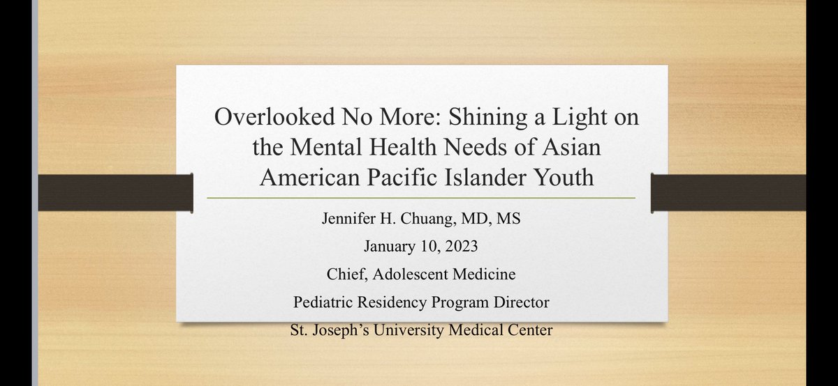njteendoc's tweet photo. Today I gave Grand Rounds on a more personal topic: mental health needs of #AAPI youth. Needs are often unrecognized or not acknowledged, resulting in underutilization of mental health resources. We need to do better
#Tweetiatrician
#AdolescentMed https://t.co/QAywj59eGT
