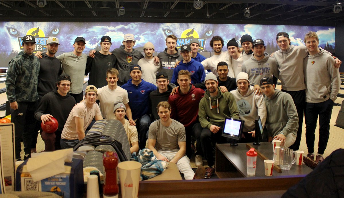 We hope you had a fun time at Wamesit Lanes @riverhawkhockey ! Good Luck with the rest of the season the Wolfpack is cheering for you! #UnitedinBlue #goriverhawks #tewksbury #wamesitlanes #UmassLowell
