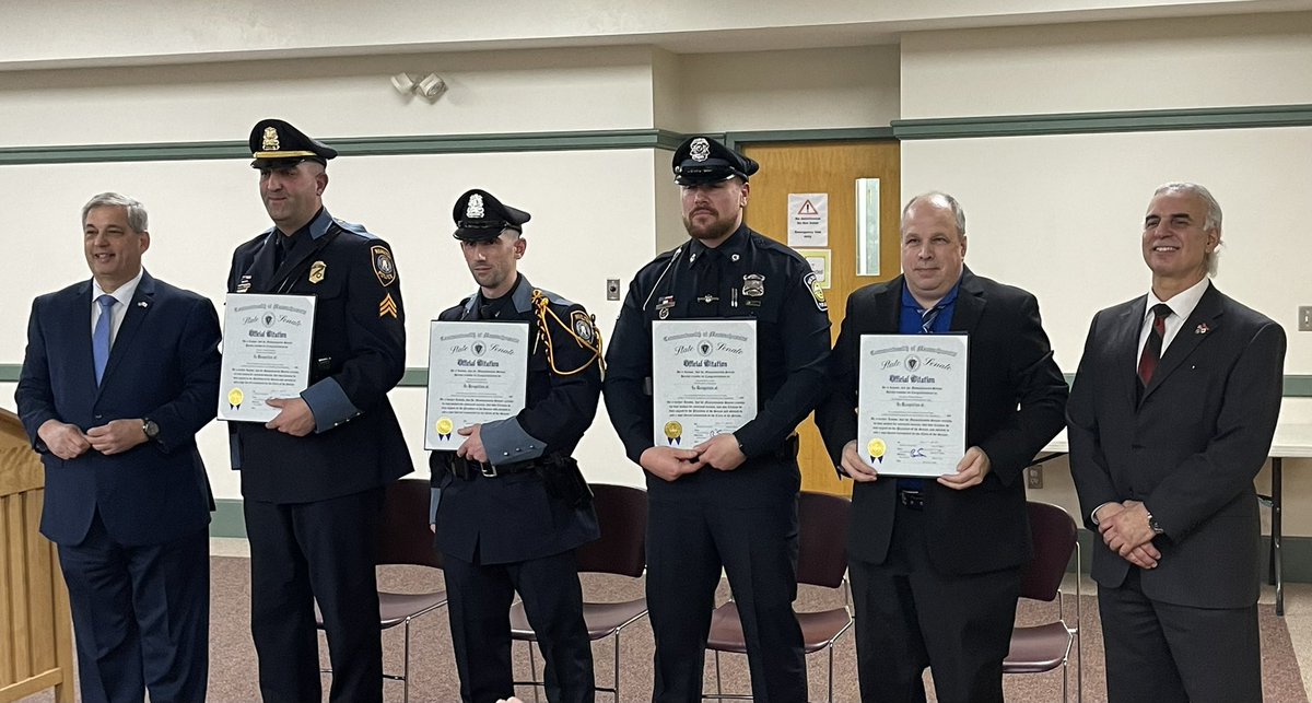 So proud of my colleagues! Congratulations to Sgt Achadinha, Officer Santarelli, Officer Connors, and Dispatcher Sherrick! Well deserved 🏅🖤💙🖤