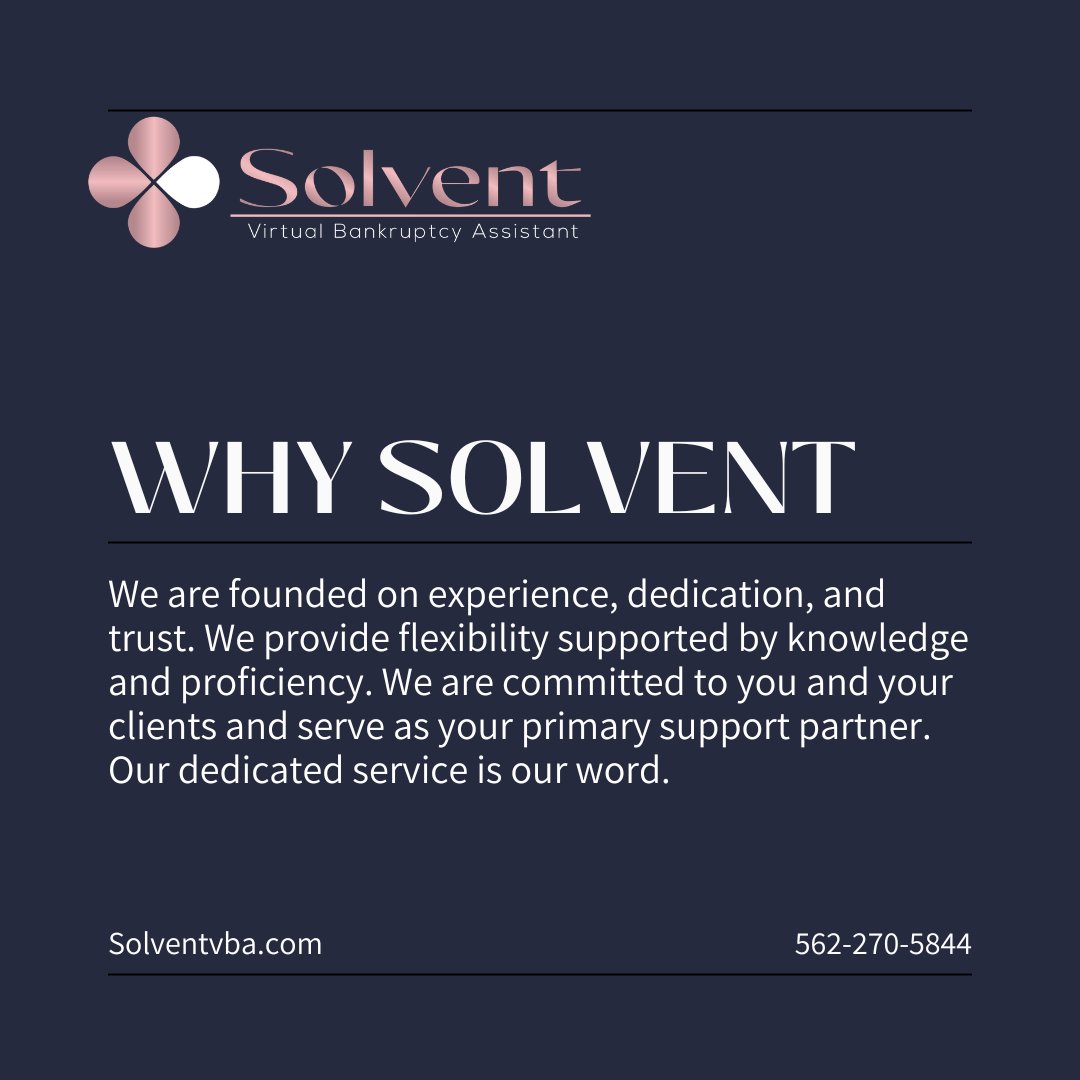 solventvba's tweet photo. One Vision…One Solution ✨

Solvent Virtual Bankruptcy Assistant (VBA) is dedicated to providing the highest level of full-service bankruptcy support to law offices. 

#bankruptcy #lawfirms #chapter7 #chapter13 #bankruptcyattorney #virtualbankruptcyassistant #VBA https://t.co/tWf8TwEF5v