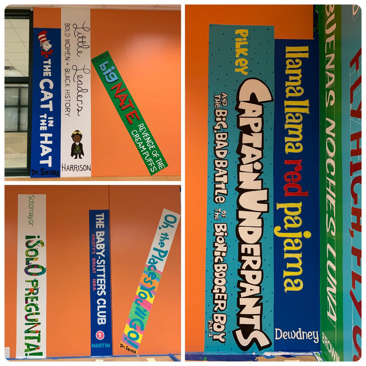 TBradleyMurals's tweet photo. Team Work makes the Dream Work! Getting the second coats and details on all the book spines…almost done with the library @TinsleySchool https://t.co/Ml9C8u3pgh