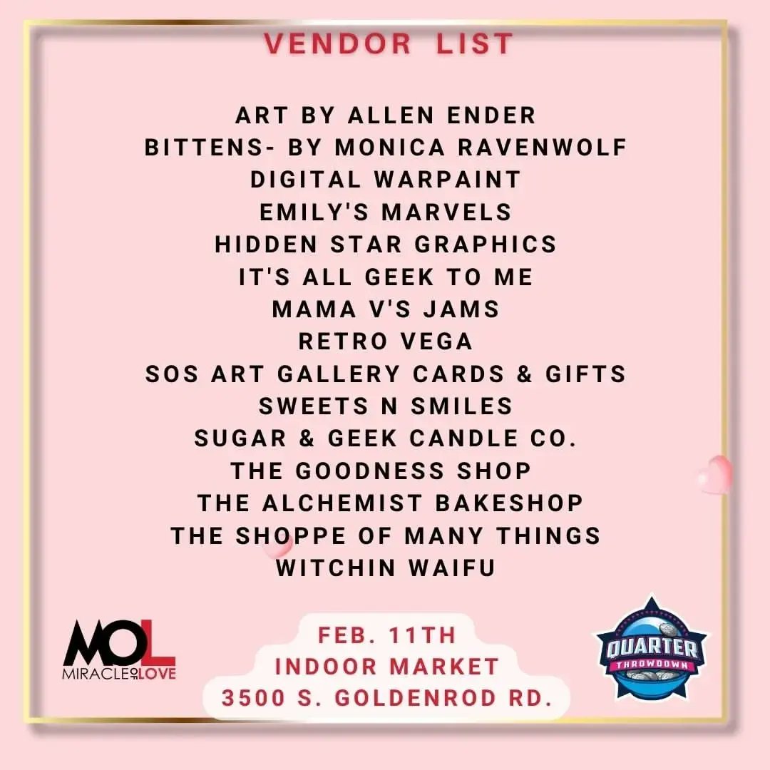 SOSArtGallery's tweet photo. @quarterthrowdown 👉 Check out our local vendor list for 2/11❗Still a few #OrlandoMakers #vendorspots open 🛍️ #coffeevendor #plantvendor #homedecor #honeyvendor #orlandogiftshop #orlandoartists #orlandoevents #orl #bizorlandofl #sosartgallery #orlandofl #orlando #orlandobusiness https://t.co/Icgm7XsLCN