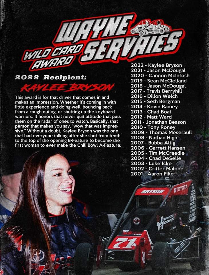 Chili Bowl Nationals on Twitter ".kaylee11b is the recipient of the Wayne Servaies Wild Card