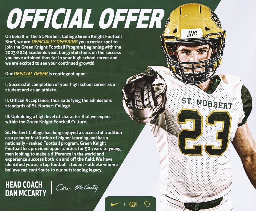 Patrick Briskey (@briskey_patrick) on Twitter photo After a great conversation with <a href="/donmaslinski/">don maslinski</a>, I am grateful to receive an offer from <a href="/SNCfootball/">St. Norbert Football</a> to continue my academic and athletic career! Thank you to <a href="/CoachDanMcCarty/">Coach McCarty</a> and the rest of the staff! <a href="/StPatrickFB/">Saint Patrick Football</a> <a href="/LukeMertens/">Luke Mertens</a> <a href="/nexgenscouting/">Keith Smilie</a> <a href="/CoachBigPete/">Peter "Coach Big Pete" Leinweber</a> <a href="/EDGYTIM/">Timothy “EDGYTIM” OHalloran</a> After a great conversation with <a href="/donmaslinski/">don maslinski</a>, I am grateful to receive an offer from <a href="/SNCfootball/">St. Norbert Football</a> to continue my academic and athletic career! Thank you to <a href="/CoachDanMcCarty/">Coach McCarty</a> and the rest of the staff! <a href="/StPatrickFB/">Saint Patrick Football</a> <a href="/LukeMertens/">Luke Mertens</a> <a href="/nexgenscouting/">Keith Smilie</a> <a href="/CoachBigPete/">Peter "Coach Big Pete" Leinweber</a> <a href="/EDGYTIM/">Timothy “EDGYTIM” OHalloran</a>