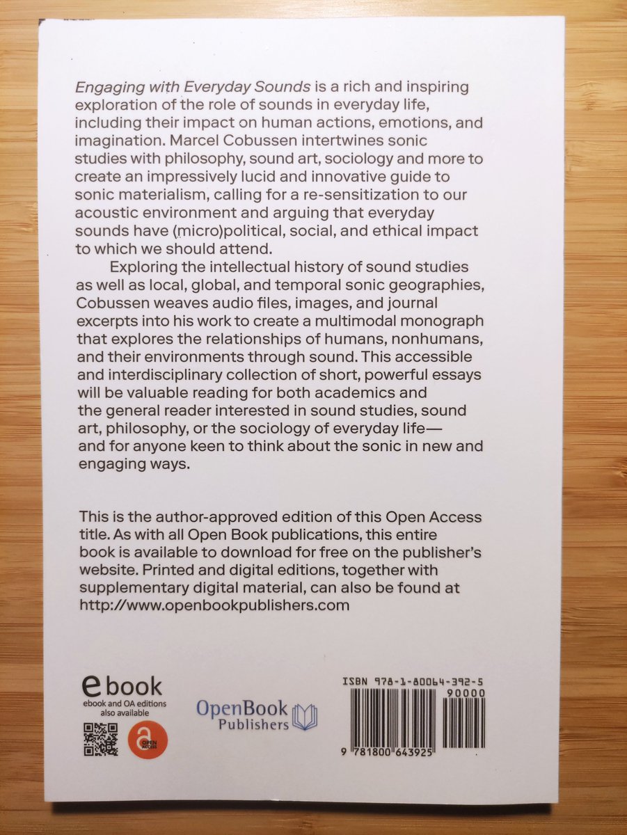 Just received my copy of Marcel's book "Engaging With Everyday Sounds" and looking forward to dive into it! #soundscape folks, please share - you can also get an  #ebook completely for #free on the publisher's website (kudos to <a href="/OpenBookPublish/">Open Book Publishers</a> for its editorial boldness)