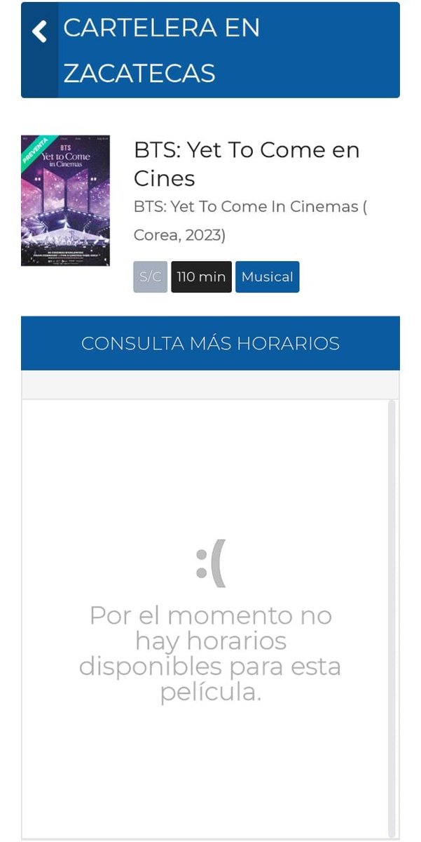 MagicShopBT5's tweet photo. Debiste avisar que sería en Taquilla, tío Joel. La función no carga para compra online en Zacatecas 😩🤙🏼 @Cinepolis https://t.co/Sunc0D1Kj5