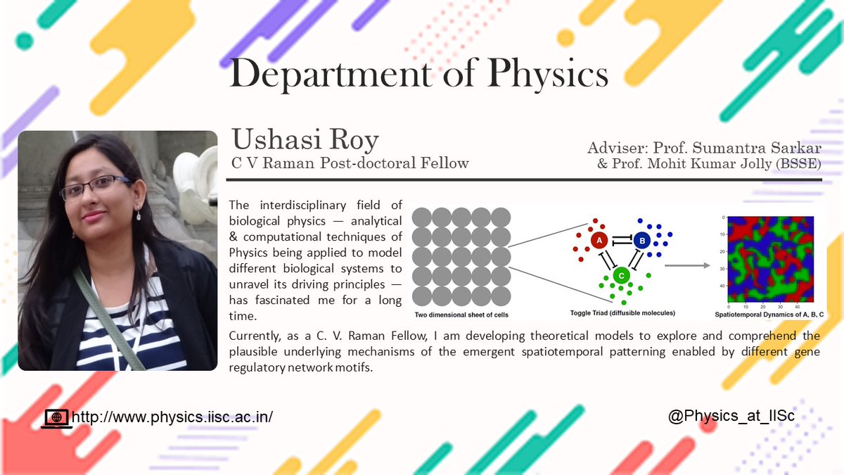 Physics_at_IISc's tweet photo. Meet Ushasi Roy (@UshasiRoy2), a CV Raman post-doctoral fellow in the Nanoscale Biophysics group.
#physicsatiisc #physicspdf #physicsstudentprofile https://t.co/2NxAmrHgSf
