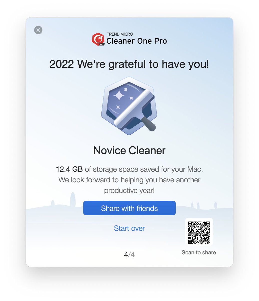 AppleFansClub1's tweet photo. Interesting annual usage report. I got a Novice Cleaner medal in 2022. #CleanerOnePro2022Wrapped 
#CleanerOnePro by @TrendMicro improved my Mac's performance by removing junk and other unnecessary files. Find out how you can do the same! https://t.co/fKjGS0NBbQ https://t.co/FnoEdR1lBx