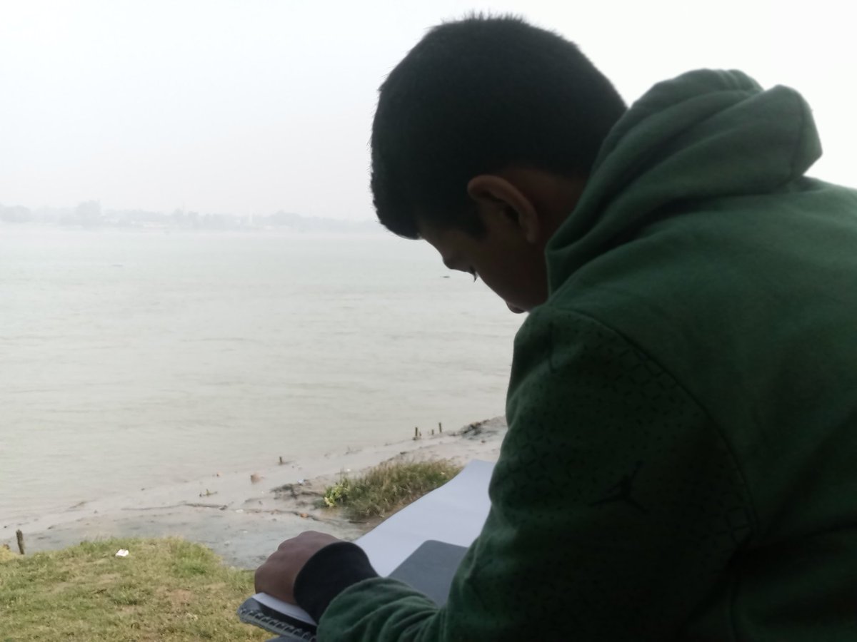 RangArts's tweet photo. Outdoor painting ..#Batanagar river.. entire #Rang_Bahar team ..Thank you..Sampa Bose..my senior student.. https://t.co/AiaN2TSDht