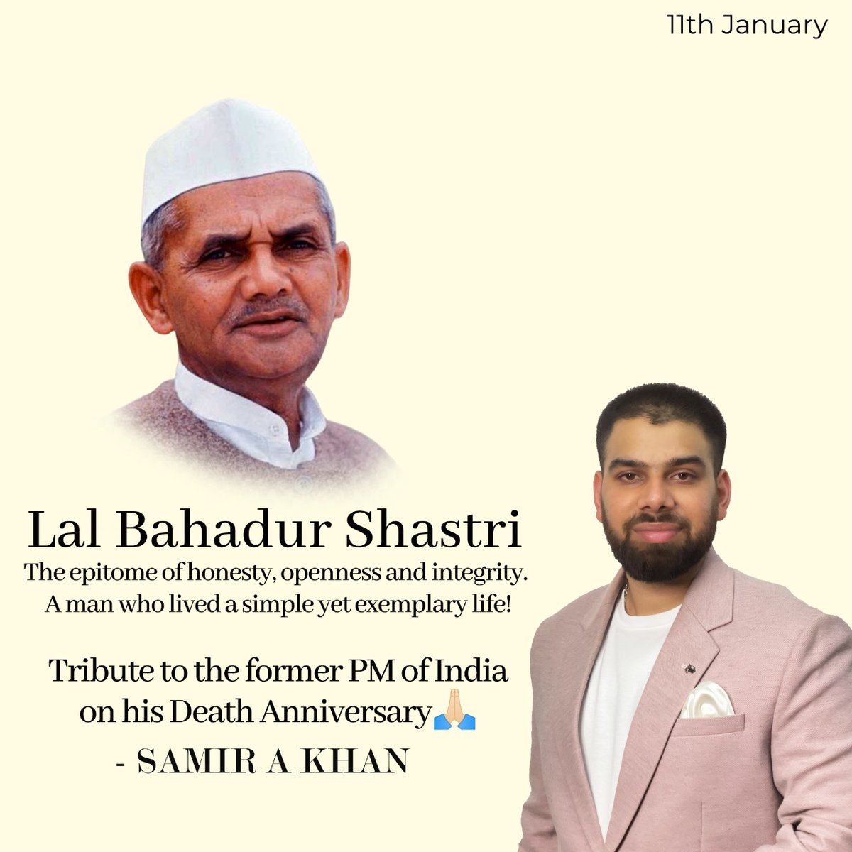 Samir1497's tweet photo. Great leaders have shown us the path that can take our nation to great heights. Let us follow in their footsteps as we remember their selfless service. 

#lalbahadurshastri #lalbahadurshastrideathanniversary #leadersofindia #tribute https://t.co/ovE7Fbuhy4