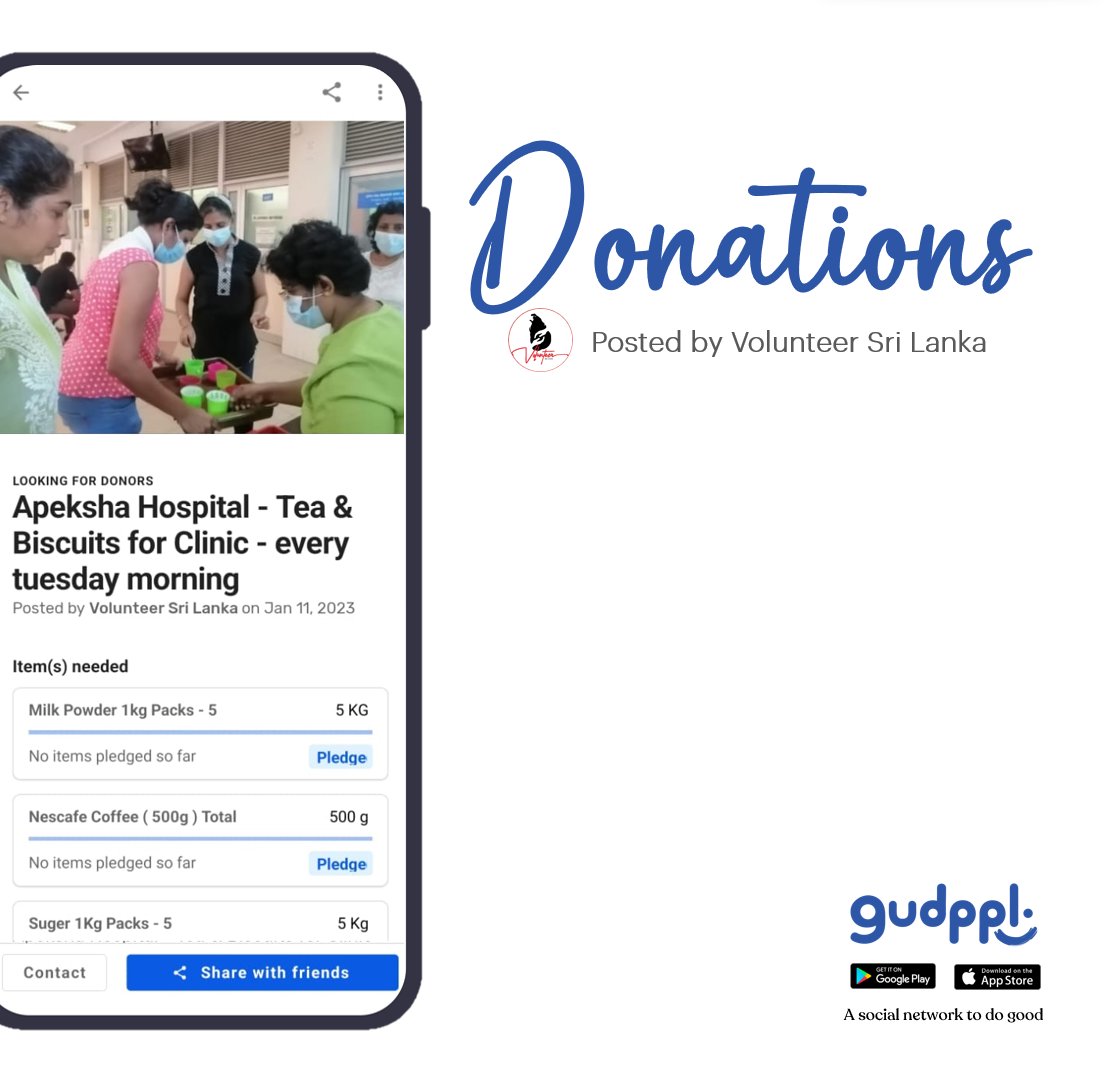 Looking for donors...
(Apeksha Hospital - Tea &amp; Biscuits for Clinic - every Tuesday morning)

Visit gudppl for more details

#Volunteer #donationsneeded #philanthropy #Charity #nonprofit #gudppl