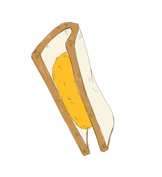 「薄い食パンにカニクリームコロッケを挟んで食べるのが、今の夢。 」|Wi-Fiと戦ってるきっぽ。のイラスト