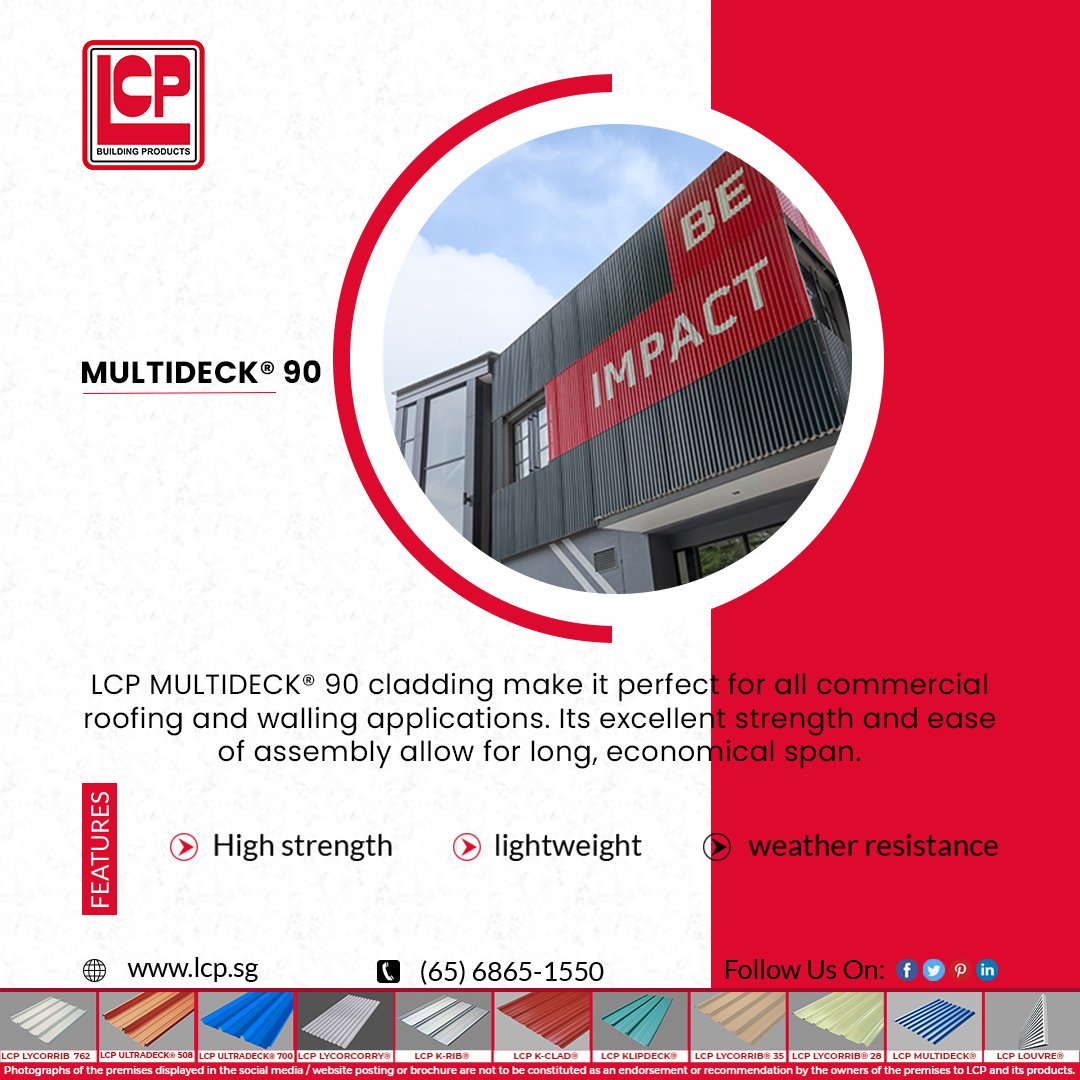 LcpSingapore's tweet image. Our #MULTIDECK® 90 #roofing sheet is an ideal choice for different projects, it is used in schools, restaurants, Govt. offices, and many more places to build a complete building in different locations around the country and outside too.  
Contact
lcp.sg/roof-cladding/…