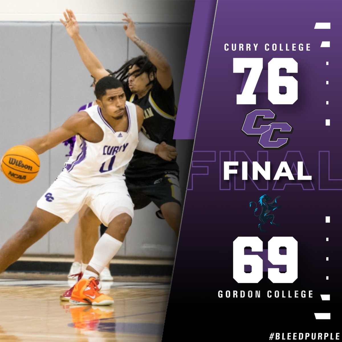 Colonels win! Curry College Men’s Basketball defeats Commonwealth Coast Conference opponent Gordon College 76-69 in Katz Gymnasium Tuesday evening! Go Colonels! #BleedPurple