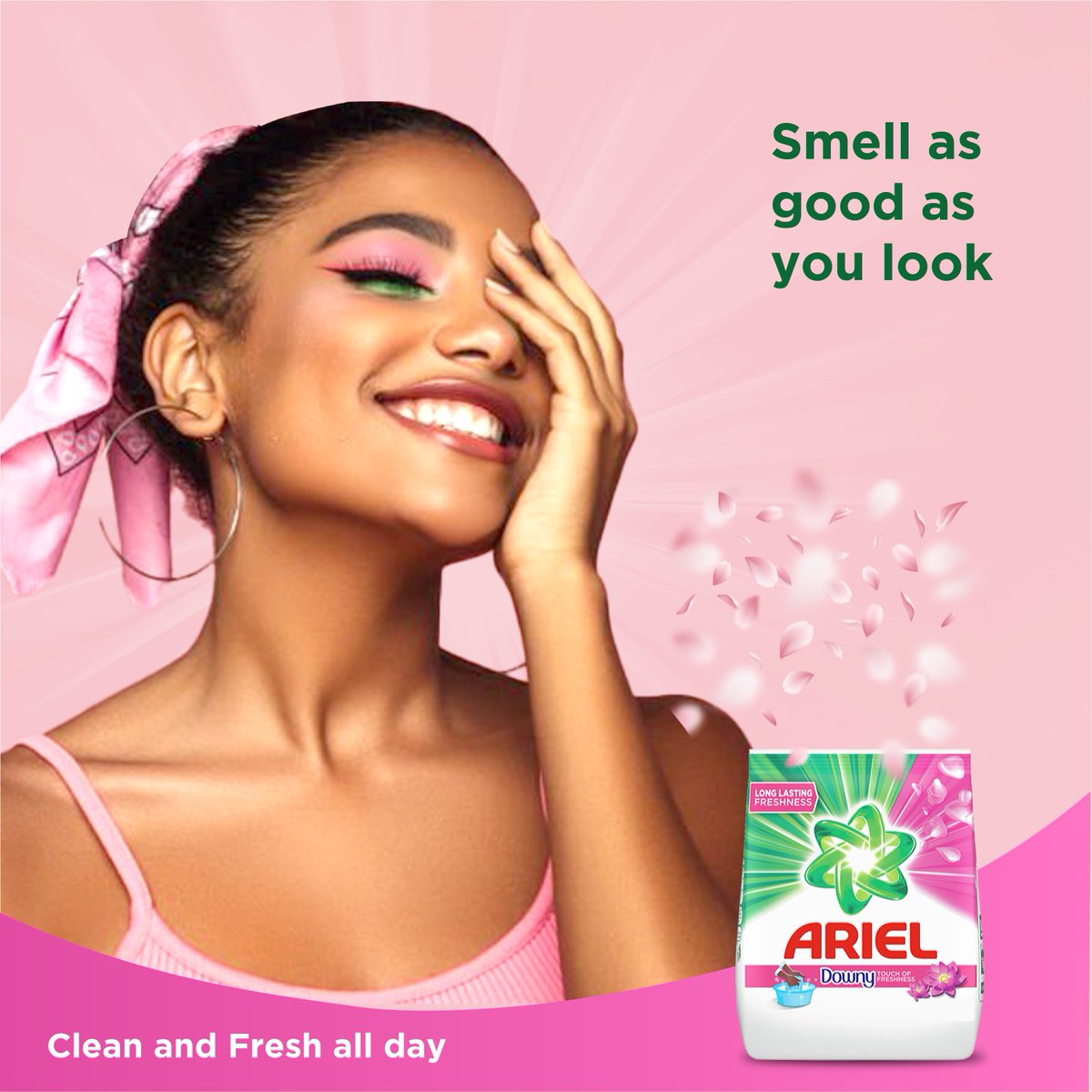 Enjoy the best of both worlds when you use #ArielDownyFresh; Not only does it leave your clothes looking clean, it gives you lomg-lasting freshness to give you the confidence boost you need!

#LaundryDay