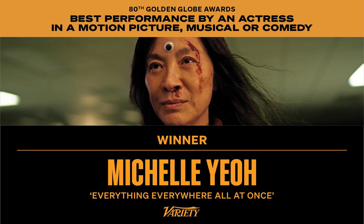 Variety's tweet photo. Michelle Yeoh wins the #GoldenGlobe for Best Actress - Motion Picture, Musical or Comedy.
https://t.co/IpBnF0ZqEp https://t.co/ar3BI8UbbZ