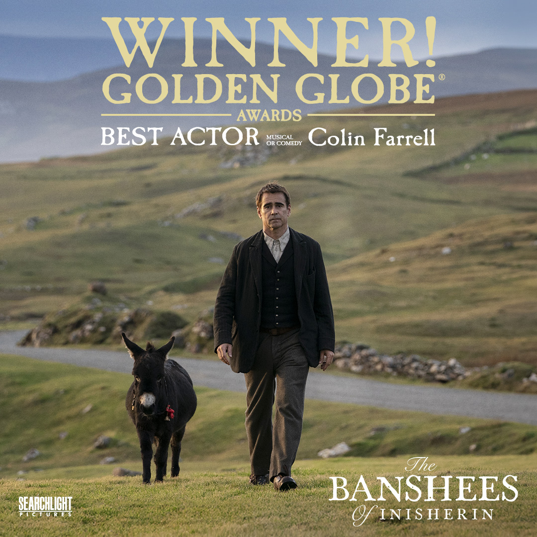 Colin Farrell is the WINNER of the Golden Globe Award for BEST ACTOR in #BansheesMovie!