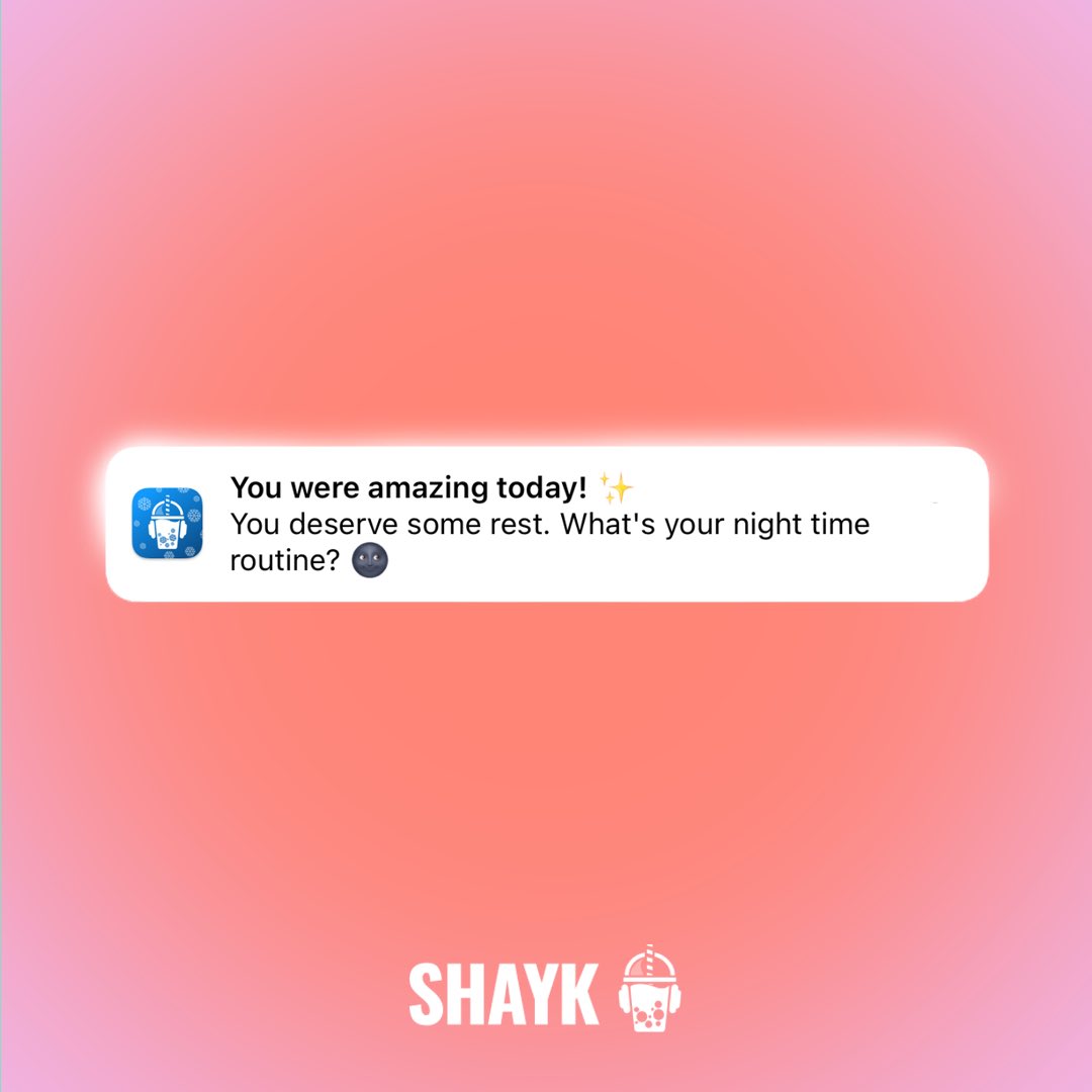 TalkalyticsAi's tweet image. What's your nightime routine? 🌚 Skincare? Or movie time before bed? Let us know! 😜
#nightroutine #SHAYK #SHAYKapp #socialaudio #socialmedia