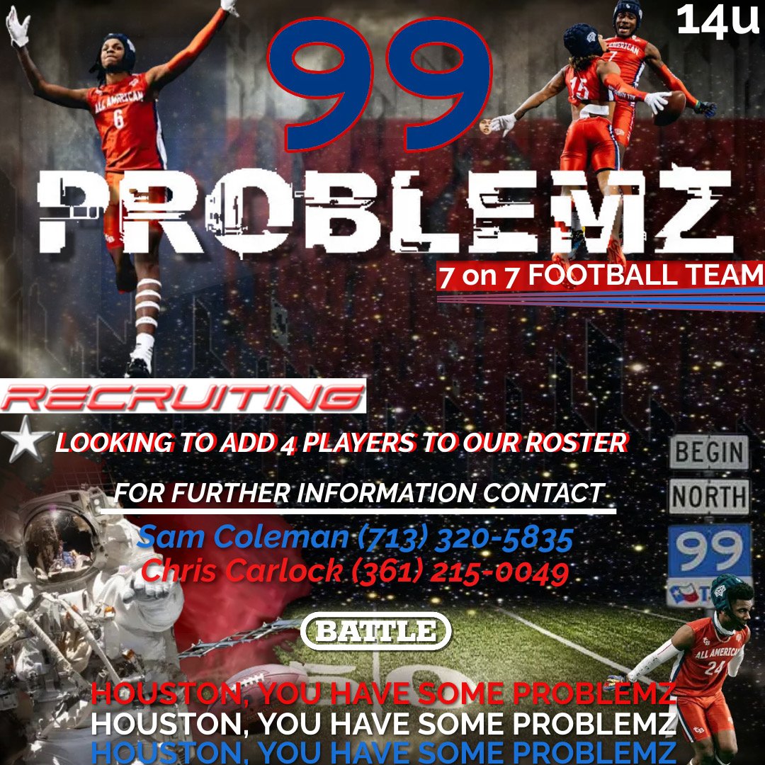 ColemanAthletic's tweet photo. Houston - 14U 7 on 7 elite football players wanted. #99Problemz
#demcolemanboyz https://t.co/uLThVlPEQj