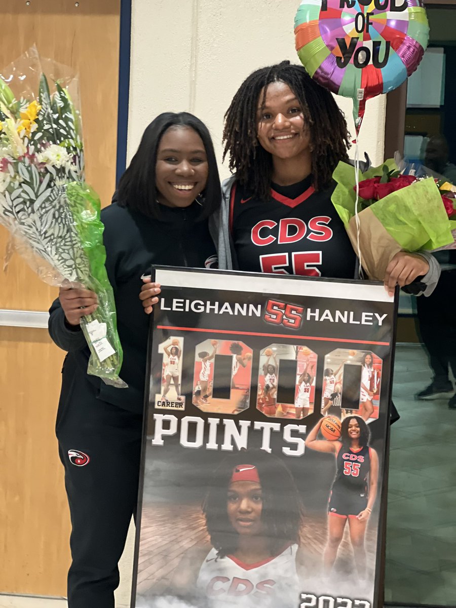 CoachJadeHarvey's tweet photo. So very proud of this kid!! Reached her 1000 point milestone in her junior season!!! Love you Leigh Leigh!! @CDS_Athletics @CDS_GBB https://t.co/Fqs8NW8Od7